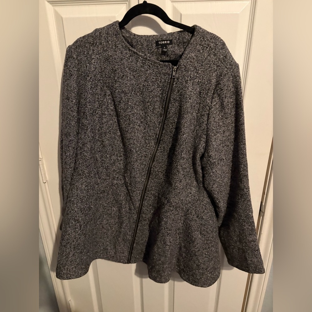451- torrid 4 Charcoal Gray wool Asymmetrical Zip Jacket